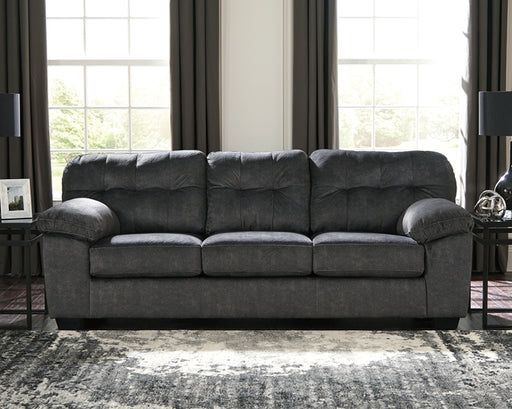 gray sofa soft plush, seats three or more