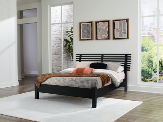 Sophisticated style for the savvy shopper. This panel bed prioritizes affordable, on-trend design. Its subtle replicated texture recalls the natural beauty of wood, highlighting the slatted styling. And a matte black finish savvily suits different approaches to modern aesthetics. Mix and match with light and bright hues, or pair with other dark tones for a moody look.