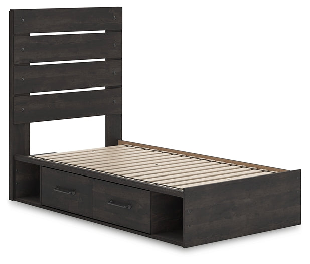 Hollivern Twin Panel Storage Bed with Mirrored Dresser