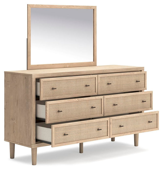 Cielden King Panel Bed with Mirrored Dresser