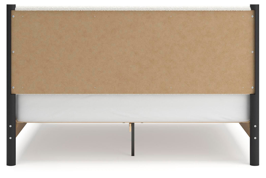 Cadmori King Upholstered Panel Bed, Dresser and Mirror