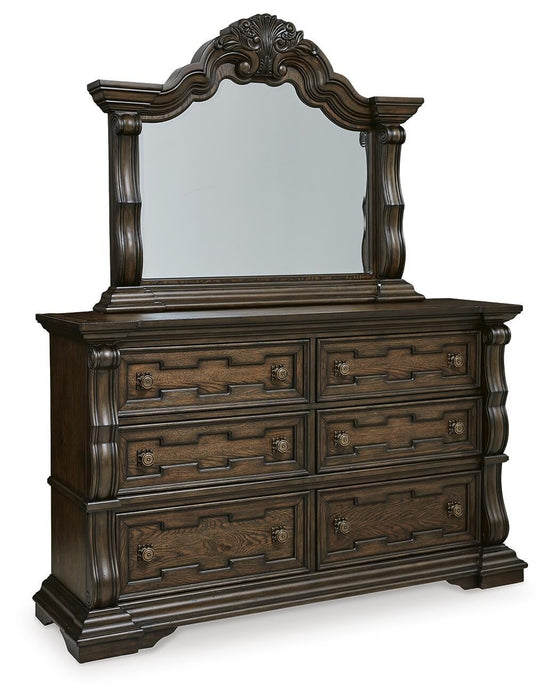 Maylee California King Canopy Bed, Dresser and Mirror