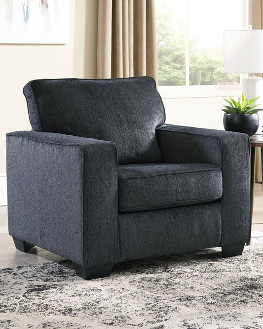 If style is the question, then this chair is the answer. Its decidedly contemporary profile is enhanced with plump cushioning and a chenille-feel upholstery, so pleasing to the touch. Rest assured, this chair in slate gray is sure to play well with so many color schemes.