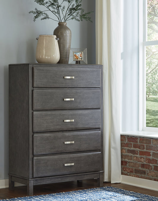 Contemporary style is shaping up beautifully. Designer elements are evident from every angle in this chest of drawers. Quality crafted with dovetail construction, the chest’s contoured drawers offer endless storage options. Sporting a distinctive weathered gray finish, it’s the epitome of casual elegance.
