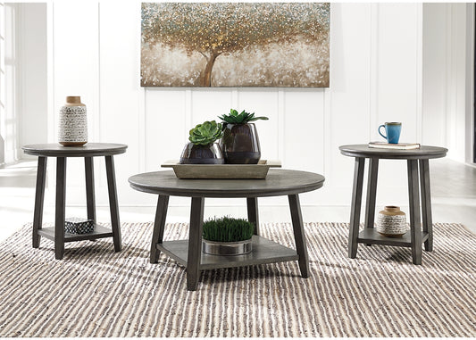Round out your seating area with this coffee table set in a contemporary two-tiered round design. Clean-lined design is simple, yet striking—while its antiqued gray washed finish over Acacia wood and veneer is anything but ordinary.