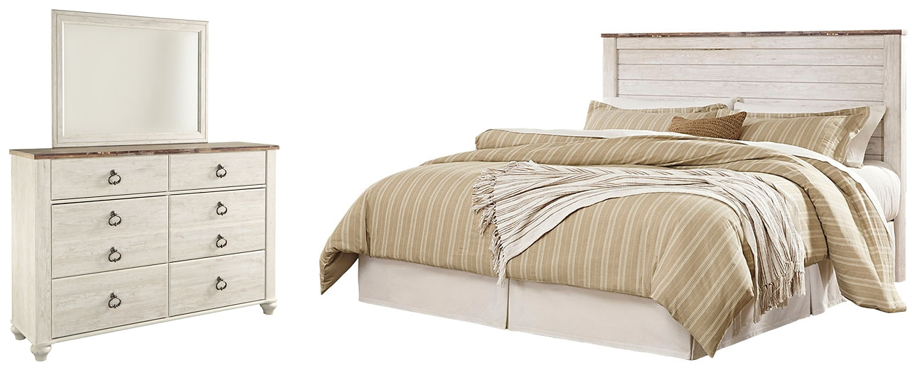 Willowton Queen/Full Panel Headboard Bed with Mirrored Dresser