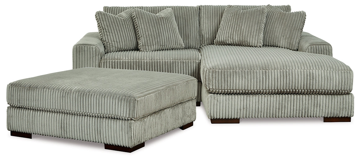 Gray soft chenille 2-piece sectional with oversized ottoman
